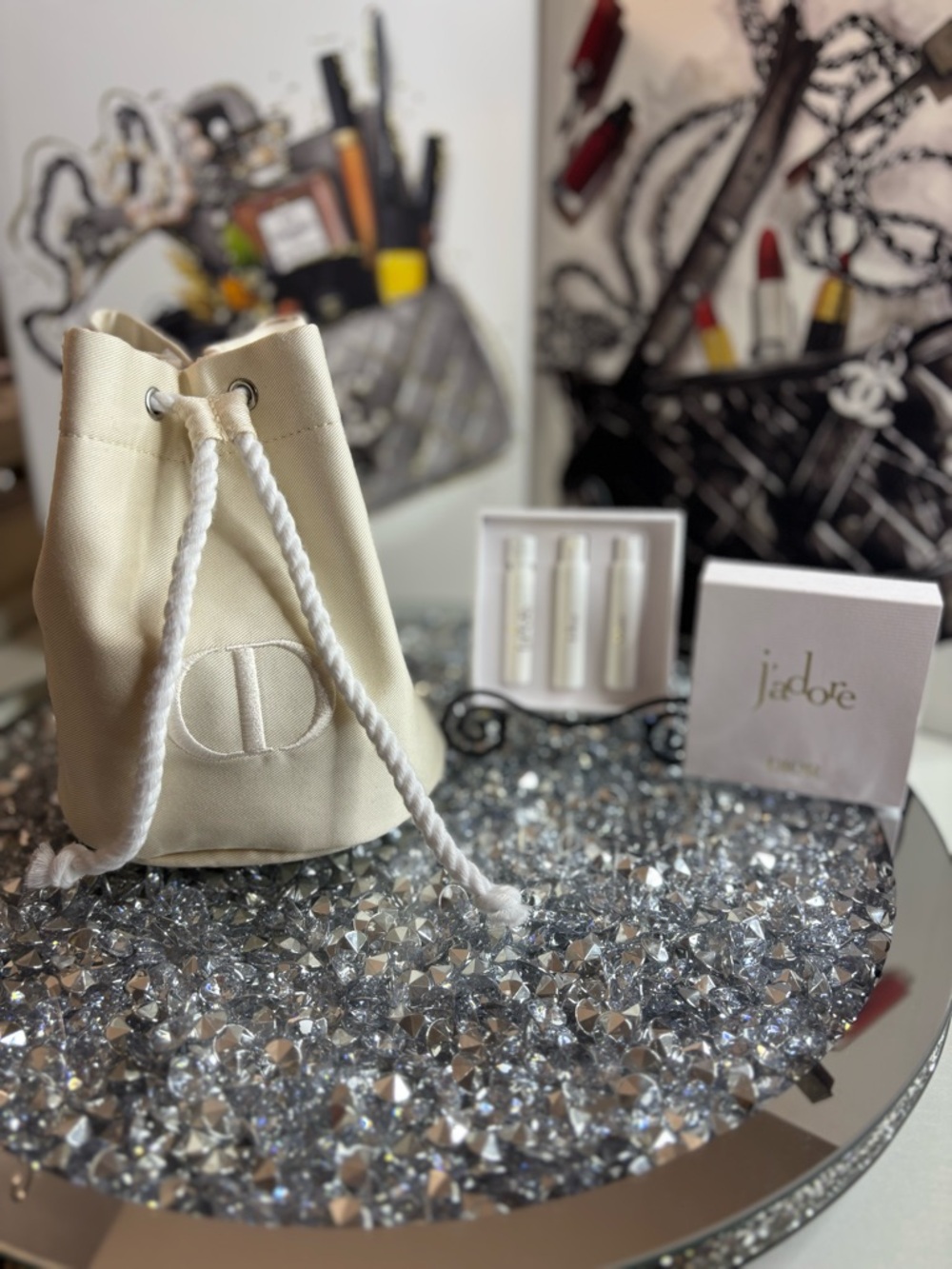 Dior Beauty beige drawstring pouch and a Dior J'adore 3 set sample - Picture 5 of 8